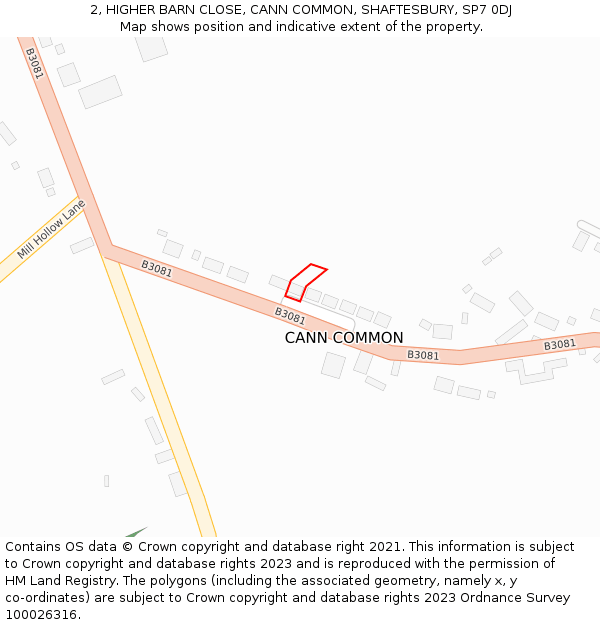 2, HIGHER BARN CLOSE, CANN COMMON, SHAFTESBURY, SP7 0DJ: Location map and indicative extent of plot