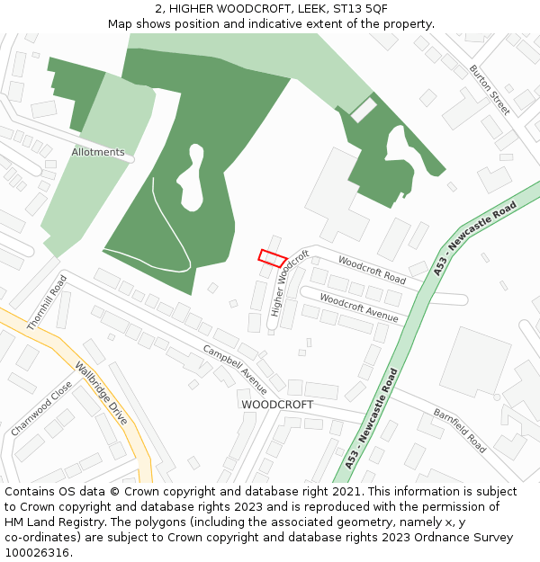 2, HIGHER WOODCROFT, LEEK, ST13 5QF: Location map and indicative extent of plot