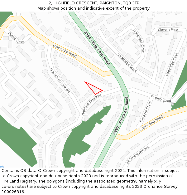 2, HIGHFIELD CRESCENT, PAIGNTON, TQ3 3TP: Location map and indicative extent of plot