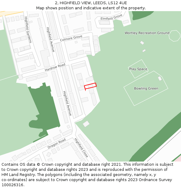 2, HIGHFIELD VIEW, LEEDS, LS12 4UE: Location map and indicative extent of plot