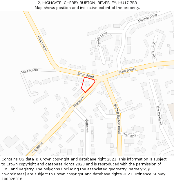 2, HIGHGATE, CHERRY BURTON, BEVERLEY, HU17 7RR: Location map and indicative extent of plot