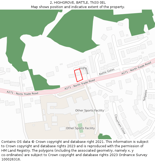 2, HIGHGROVE, BATTLE, TN33 0EL: Location map and indicative extent of plot