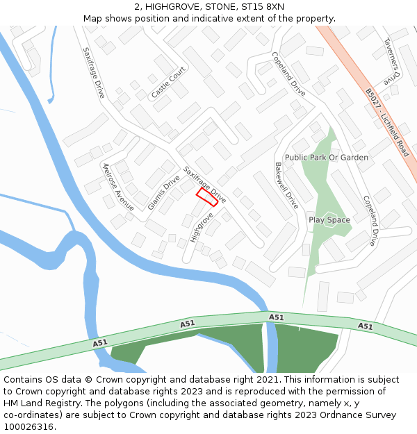 2, HIGHGROVE, STONE, ST15 8XN: Location map and indicative extent of plot