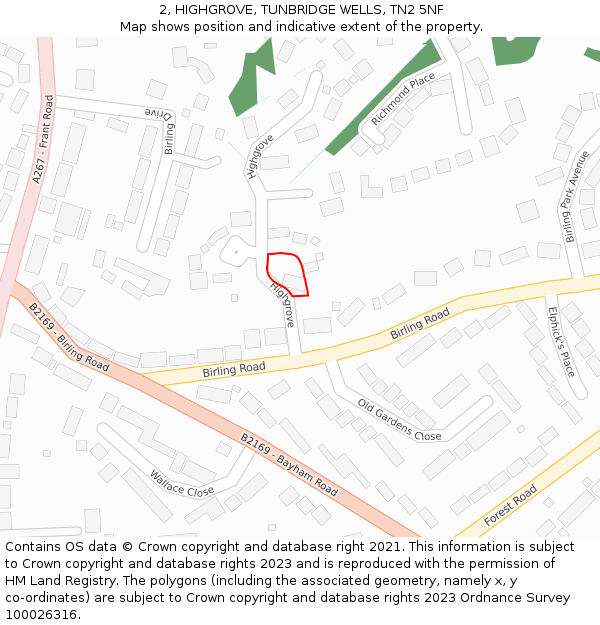 2, HIGHGROVE, TUNBRIDGE WELLS, TN2 5NF: Location map and indicative extent of plot