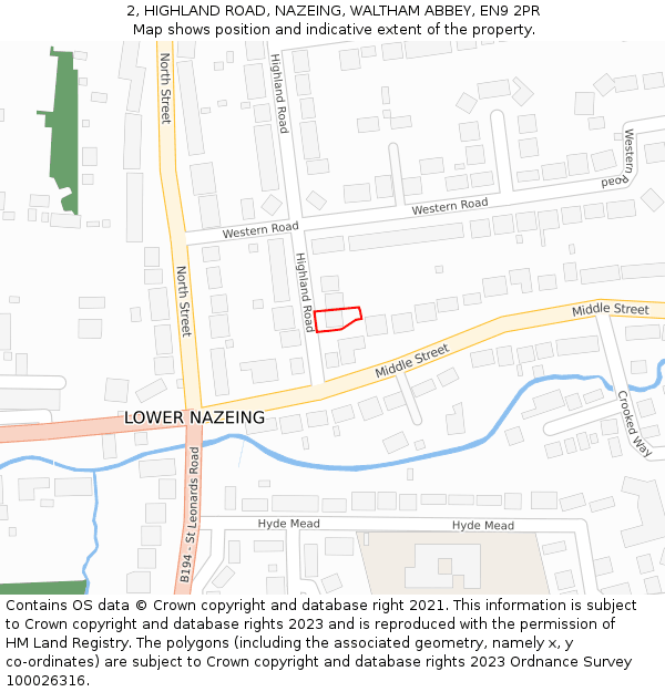 2, HIGHLAND ROAD, NAZEING, WALTHAM ABBEY, EN9 2PR: Location map and indicative extent of plot