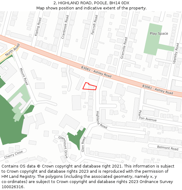2, HIGHLAND ROAD, POOLE, BH14 0DX: Location map and indicative extent of plot