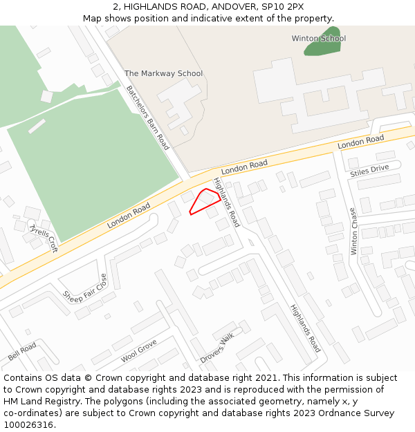 2, HIGHLANDS ROAD, ANDOVER, SP10 2PX: Location map and indicative extent of plot