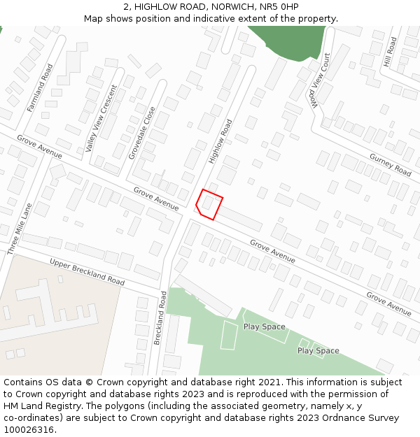 2, HIGHLOW ROAD, NORWICH, NR5 0HP: Location map and indicative extent of plot