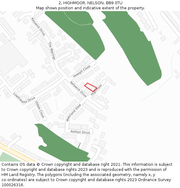 2, HIGHMOOR, NELSON, BB9 0TU: Location map and indicative extent of plot