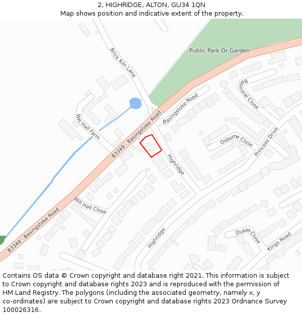 2, HIGHRIDGE, ALTON, GU34 1QN: Location map and indicative extent of plot
