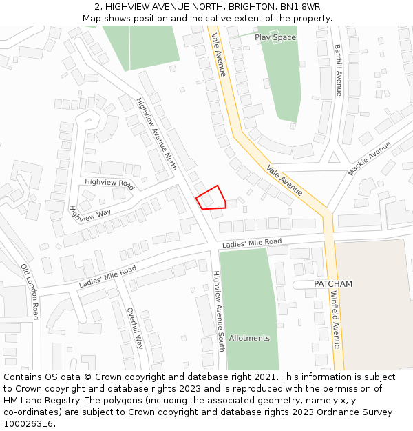 2, HIGHVIEW AVENUE NORTH, BRIGHTON, BN1 8WR: Location map and indicative extent of plot