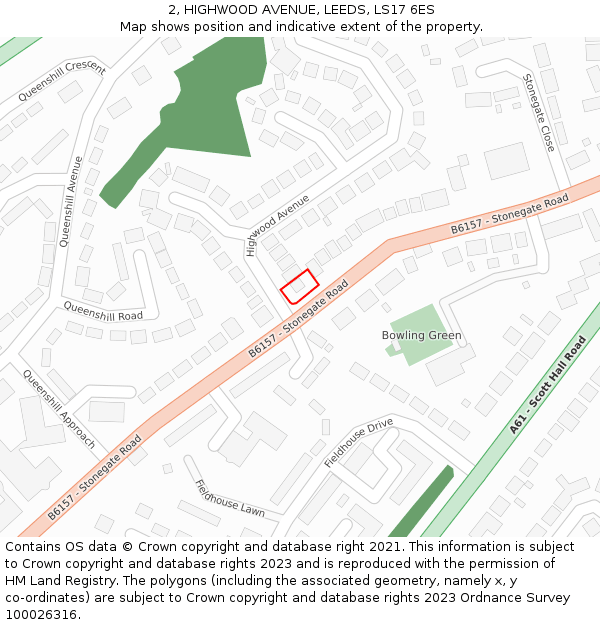 2, HIGHWOOD AVENUE, LEEDS, LS17 6ES: Location map and indicative extent of plot