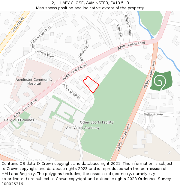 2, HILARY CLOSE, AXMINSTER, EX13 5HR: Location map and indicative extent of plot