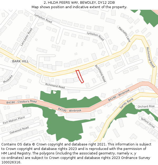 2, HILDA PEERS WAY, BEWDLEY, DY12 2DB: Location map and indicative extent of plot