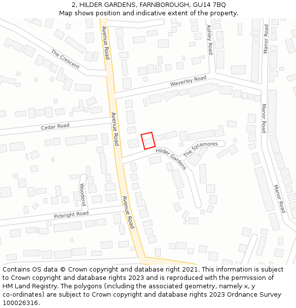 2, HILDER GARDENS, FARNBOROUGH, GU14 7BQ: Location map and indicative extent of plot