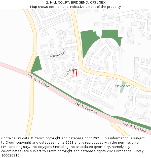 2, HILL COURT, BRIDGEND, CF31 5BX: Location map and indicative extent of plot