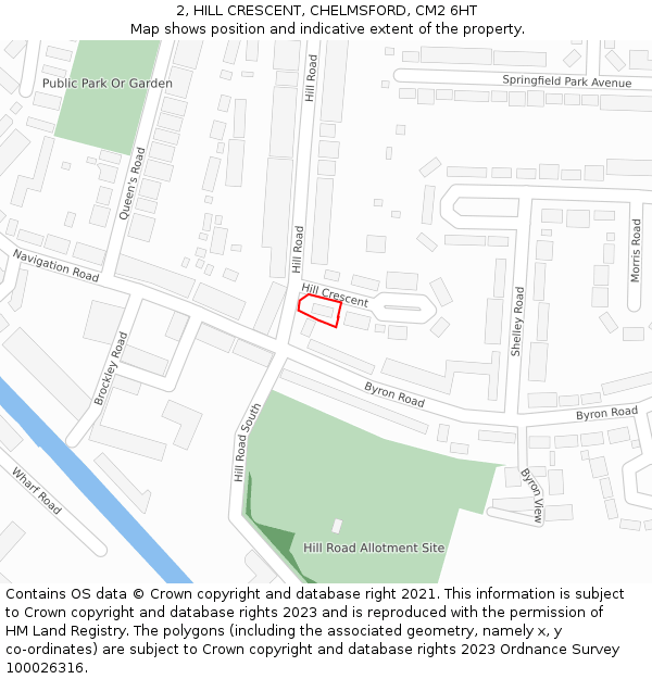 2, HILL CRESCENT, CHELMSFORD, CM2 6HT: Location map and indicative extent of plot