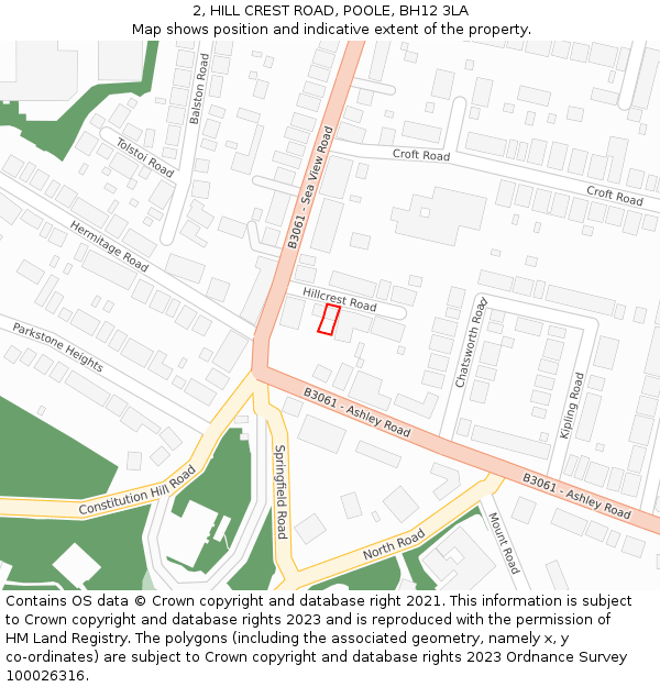 2, HILL CREST ROAD, POOLE, BH12 3LA: Location map and indicative extent of plot