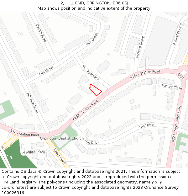 2, HILL END, ORPINGTON, BR6 0SJ: Location map and indicative extent of plot
