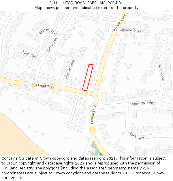 2, HILL HEAD ROAD, FAREHAM, PO14 3JH: Location map and indicative extent of plot