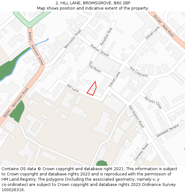 2, HILL LANE, BROMSGROVE, B60 2BP: Location map and indicative extent of plot