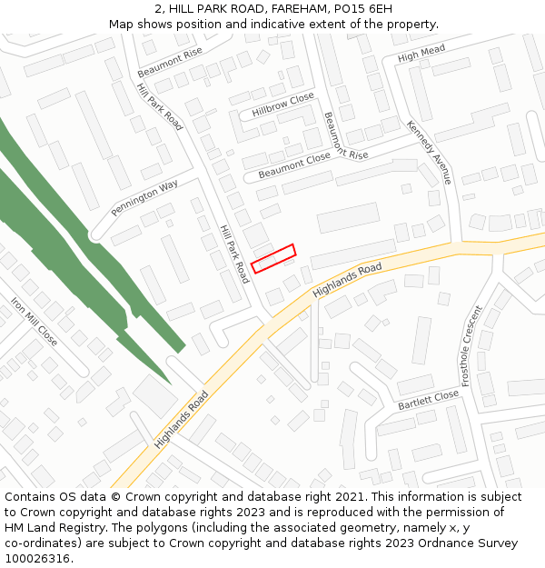 2, HILL PARK ROAD, FAREHAM, PO15 6EH: Location map and indicative extent of plot