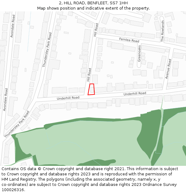 2, HILL ROAD, BENFLEET, SS7 1HH: Location map and indicative extent of plot