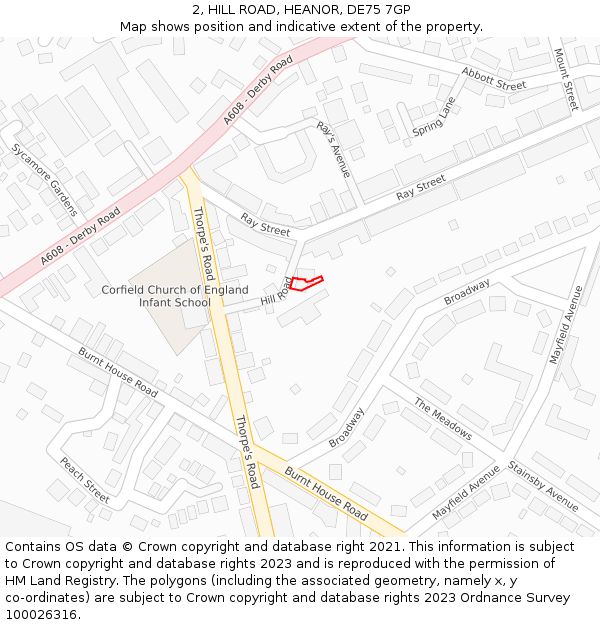 2, HILL ROAD, HEANOR, DE75 7GP: Location map and indicative extent of plot