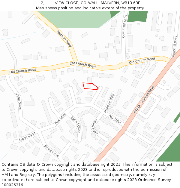 2, HILL VIEW CLOSE, COLWALL, MALVERN, WR13 6RF: Location map and indicative extent of plot