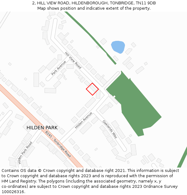 2, HILL VIEW ROAD, HILDENBOROUGH, TONBRIDGE, TN11 9DB: Location map and indicative extent of plot