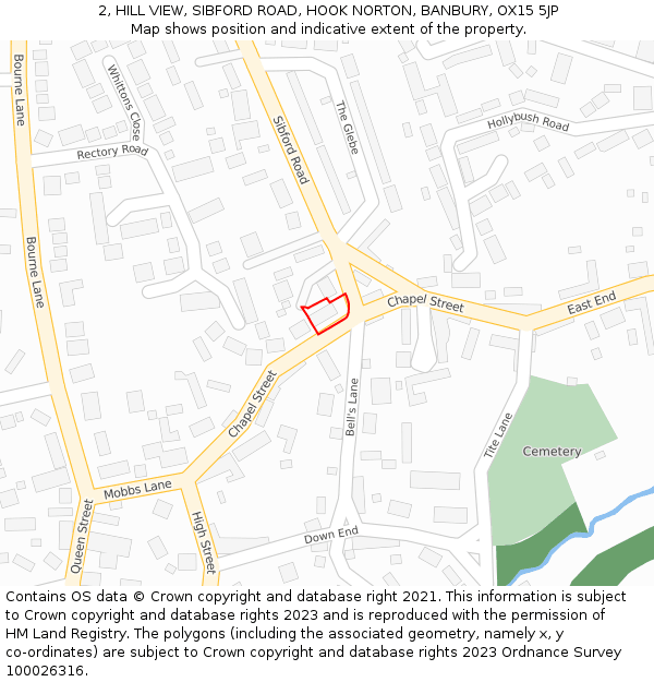 2, HILL VIEW, SIBFORD ROAD, HOOK NORTON, BANBURY, OX15 5JP: Location map and indicative extent of plot