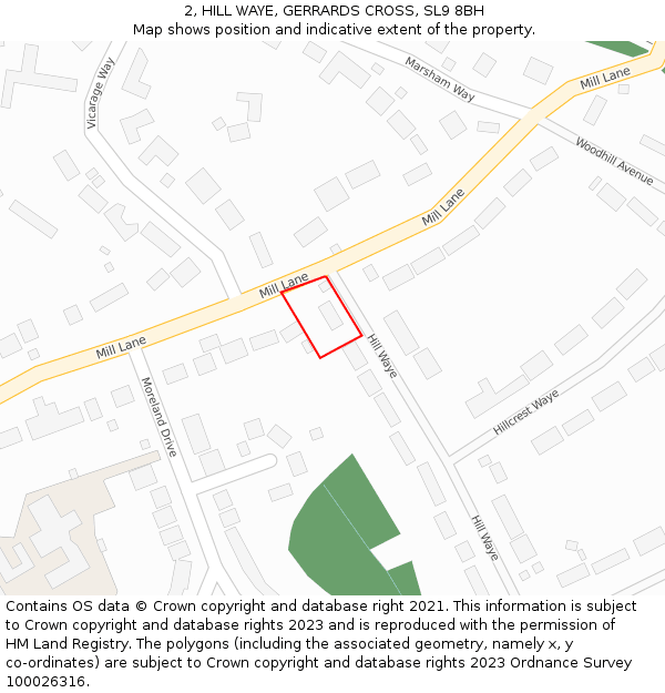 2, HILL WAYE, GERRARDS CROSS, SL9 8BH: Location map and indicative extent of plot