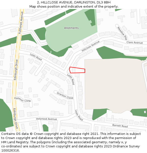 2, HILLCLOSE AVENUE, DARLINGTON, DL3 8BH: Location map and indicative extent of plot