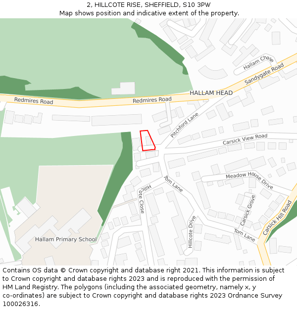 2, HILLCOTE RISE, SHEFFIELD, S10 3PW: Location map and indicative extent of plot