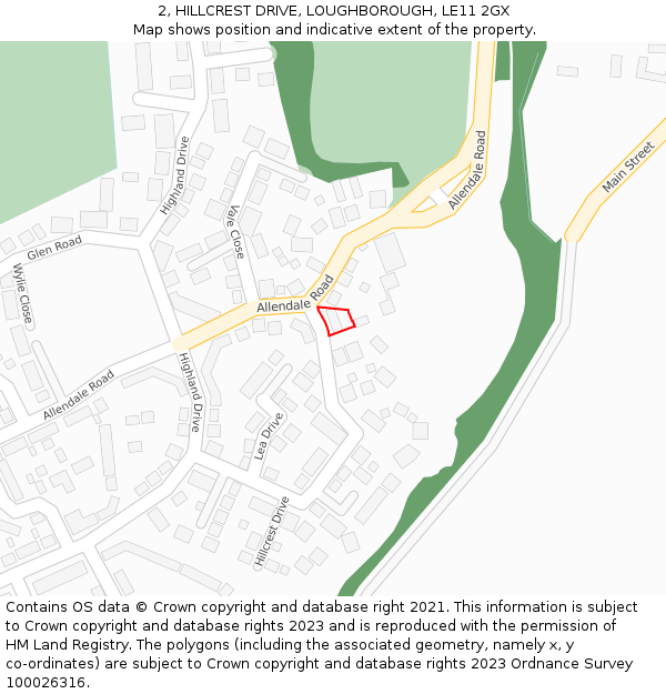 2, HILLCREST DRIVE, LOUGHBOROUGH, LE11 2GX: Location map and indicative extent of plot