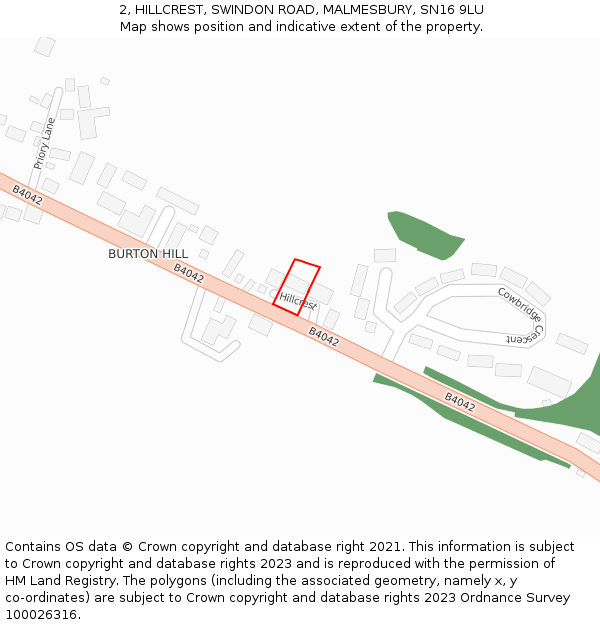 2, HILLCREST, SWINDON ROAD, MALMESBURY, SN16 9LU: Location map and indicative extent of plot