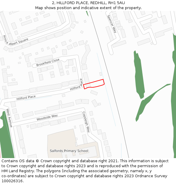 2, HILLFORD PLACE, REDHILL, RH1 5AU: Location map and indicative extent of plot