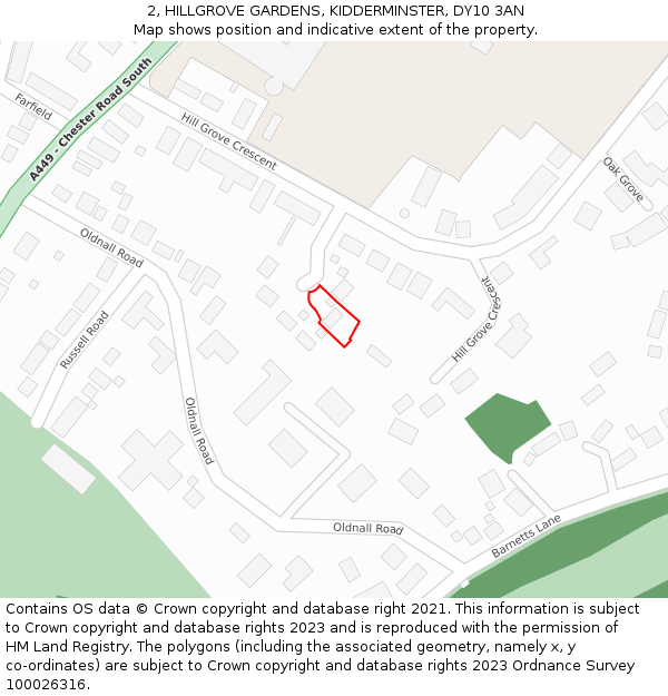 2, HILLGROVE GARDENS, KIDDERMINSTER, DY10 3AN: Location map and indicative extent of plot