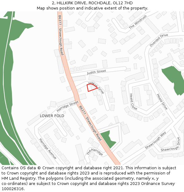 2, HILLKIRK DRIVE, ROCHDALE, OL12 7HD: Location map and indicative extent of plot