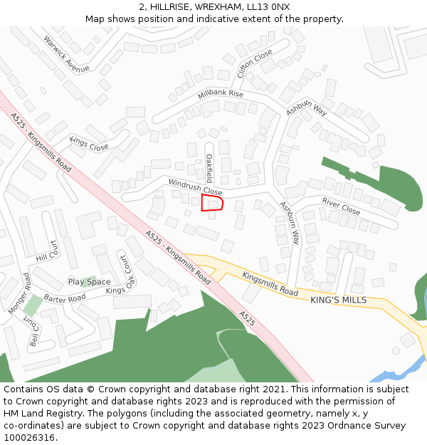 2, HILLRISE, WREXHAM, LL13 0NX: Location map and indicative extent of plot