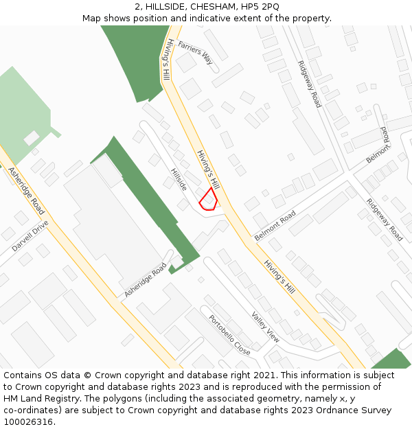 2, HILLSIDE, CHESHAM, HP5 2PQ: Location map and indicative extent of plot