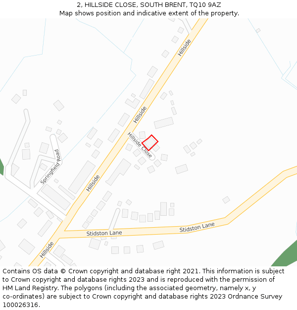 2, HILLSIDE CLOSE, SOUTH BRENT, TQ10 9AZ: Location map and indicative extent of plot