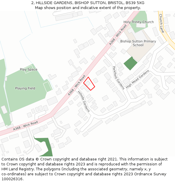 2, HILLSIDE GARDENS, BISHOP SUTTON, BRISTOL, BS39 5XG: Location map and indicative extent of plot