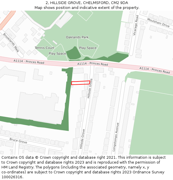 2, HILLSIDE GROVE, CHELMSFORD, CM2 9DA: Location map and indicative extent of plot