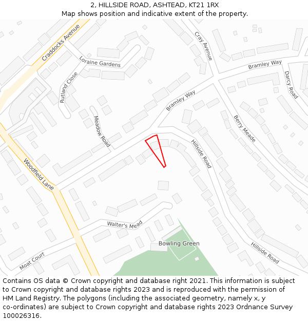 2, HILLSIDE ROAD, ASHTEAD, KT21 1RX: Location map and indicative extent of plot