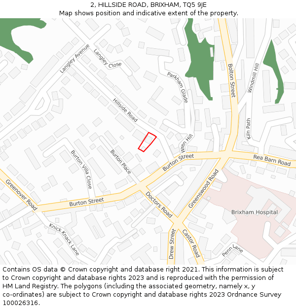 2, HILLSIDE ROAD, BRIXHAM, TQ5 9JE: Location map and indicative extent of plot