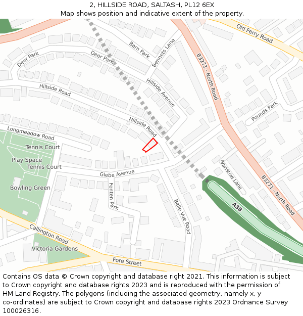 2, HILLSIDE ROAD, SALTASH, PL12 6EX: Location map and indicative extent of plot