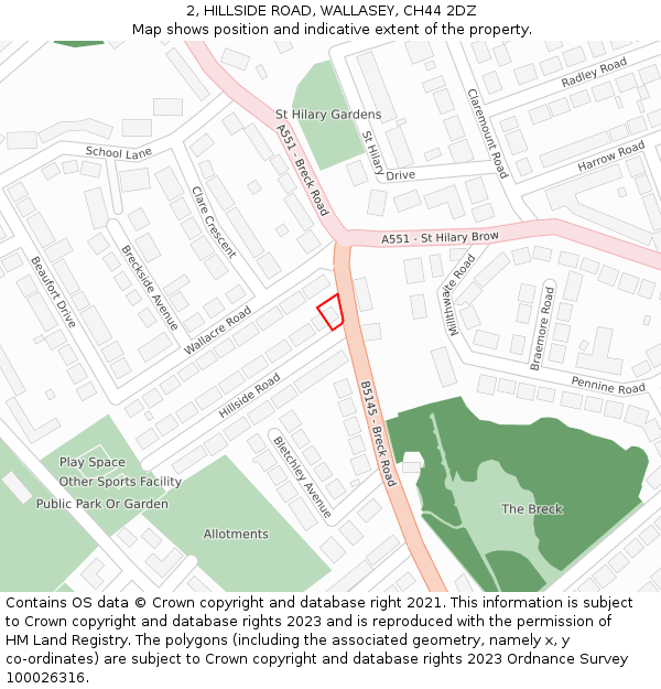 2, HILLSIDE ROAD, WALLASEY, CH44 2DZ: Location map and indicative extent of plot