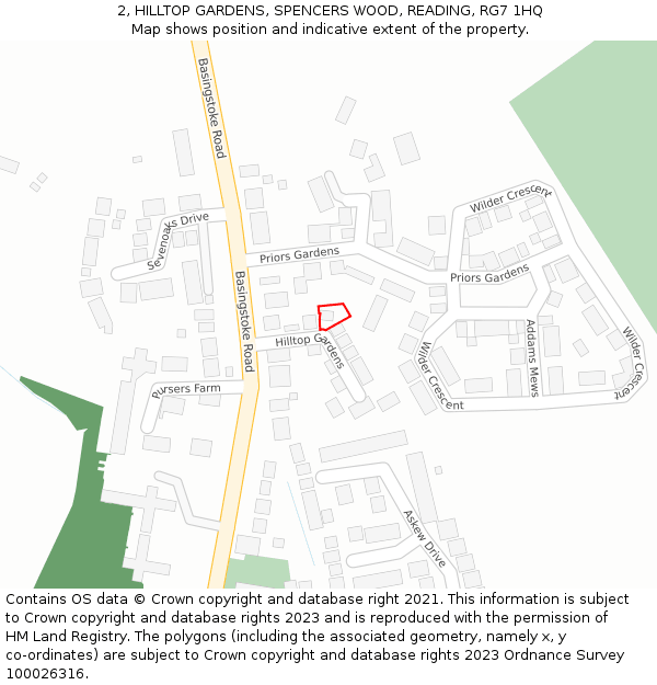 2, HILLTOP GARDENS, SPENCERS WOOD, READING, RG7 1HQ: Location map and indicative extent of plot