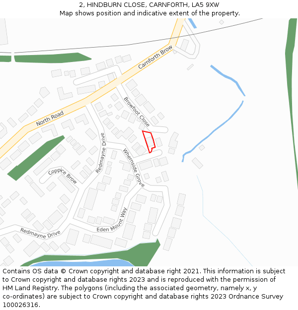 2, HINDBURN CLOSE, CARNFORTH, LA5 9XW: Location map and indicative extent of plot